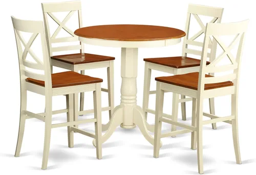 Miniatura 13 de East West Furniture EDQU3-BLK-W - Juego de mesa de comedor de 3 piezas de altura para encimera de cocina, contiene una mesa redonda de madera