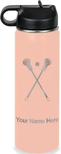 Miniatura 64 de LaserGram Botella de agua personalizada, palitos de lacrosse, acero inoxidable de doble pared aislada al vacío con popote superior, regalo grabado