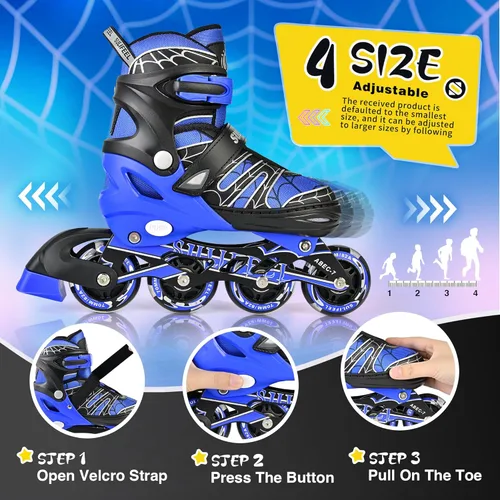 Miniatura 2 de SULIFEEL Patines en línea de unicornio arcoíris para niñas y niños, 4 tamaños, ajustables, con ruedas iluminadas, para niños principiantes E Araña