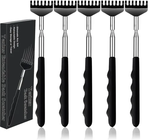 Miniatura 9 de Yexixsr Paquete de 3 rascadores de espalda extensibles de metal para hombres, mujeres y adultos, masajeador telescópico de espalda con asas de goma
