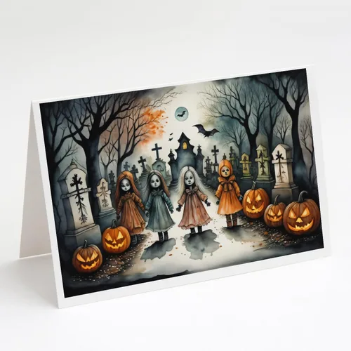 Miniatura 13 de Caroline's Treasures DAC2223GCA7P - Tarjetas de felicitación y sobres de Halloween espeluznantes de gato negro, paquete de 8 tarjetas en blanco