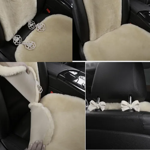 Miniatura 5 de Dotesy - 2 paquetes de fundas de asiento delantero de coche de piel de oveja australiana auténtica, protector de asiento de coche de lana natural