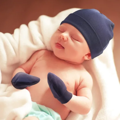 Miniatura 5 de BQUBO Baby Hats and Mittens Infant Cotton Beanie Gloves No Scratch Set Newborn Hospital Hat for Boys Girls