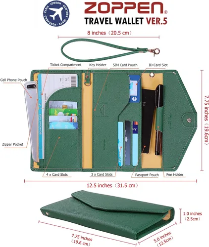 Miniatura 7 de Zoppen - Billetera y porta pasaporte y documentos de viaje Ver5 para mujer con bloqueo Rfid y correa para la muñeca