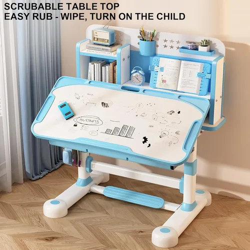 Miniatura 6 de Juego de silla de escritorio funcional para niños, juego de sillas de mesa escolar para niños con diseño de partición, altura ajustable, soporte Azul