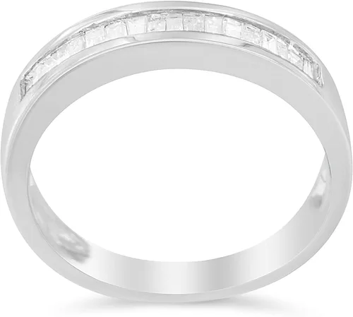 Miniatura 5 de Anillo de boda apilable de plata de ley 925 con corte baguette de 13 quilates (Color H-I, claridad I1-I2)
