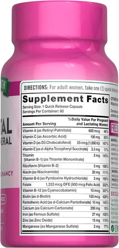 Miniatura 7 de Nature's Truth Vitaminas prenatales con ácido fólico 60 cápsulas Suplemento sin OMG y sin gluten