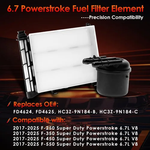 Miniatura 2 de Elemento de filtro de combustible Powerstroke 6.7, compatible con Ford F-250, F-350, F-450, F-550 Super Duty V8 de 2017-2023, reemplaza # FD-4624