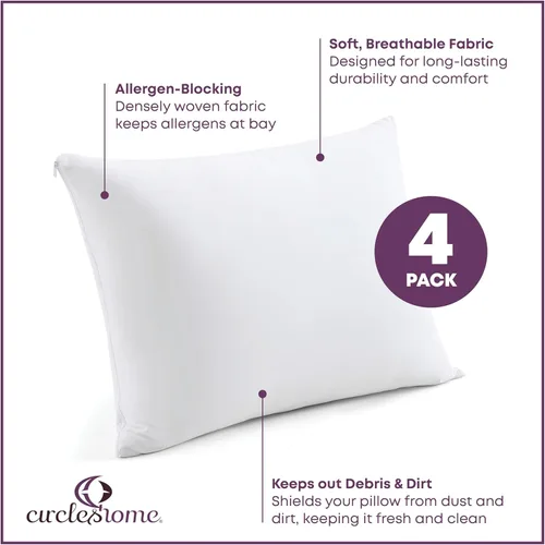 Miniatura 2 de CirclesHome Juego de 4 protectores de almohada estándar con cremallera, fundas de almohada transpirables 100% algodón, protegen las almohadas