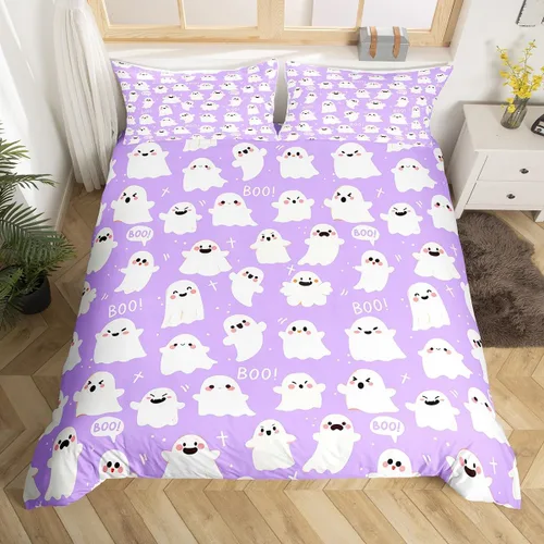 Miniatura 31 de Manfei Juego de funda de edredón con diseño de calabaza, tamaño individual, funda de edredón con 1 funda de almohada, juego de ropa de cama de 2