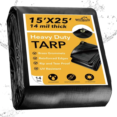 Miniatura 33 de Winpull Lona de 8 x 10 pies de 0.551 in. resistente al agua, lona de polietileno negro para exteriores, para equipos, leña, vehículos y refugio