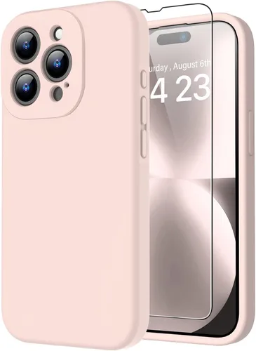 Miniatura 16 de bicol Funda para iPhone 15 Pro con protector de pantalla, protección mejorada del lente de la cámara, funda protectora de silicona líquida suave