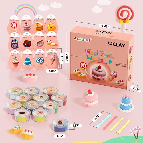 Miniatura 2 de Aestd-ST - Kit de arcilla seca al aire, con temática de pastel, arcilla para modelar para niños, arcilla mágica de postre con herramientas