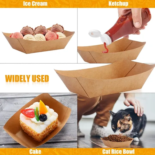 Miniatura 7 de Zhehao Paquete de 300 bandejas desechables para perros calientes Nacho, bandeja de comida de papel kraft para servir alimentos, barco, papel, barco