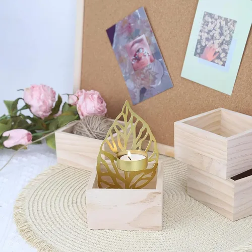 Miniatura 7 de Anktily 4 Pack Cajas Organizadoras de Almacenamiento de Madera para Manualidades Sin Acabar, Caja de Madera Cuadrada Pequeña de 3 x 3 x 1.6