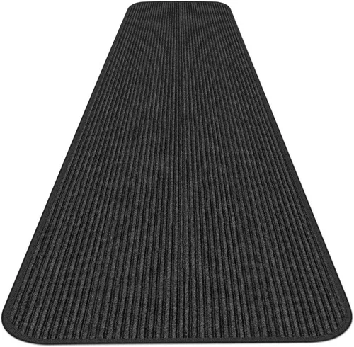 House, Home and More Alfombra antideslizante para interior y exterior de doble nervadura con respaldo de goma antideslizante - Negro ahumado - 3