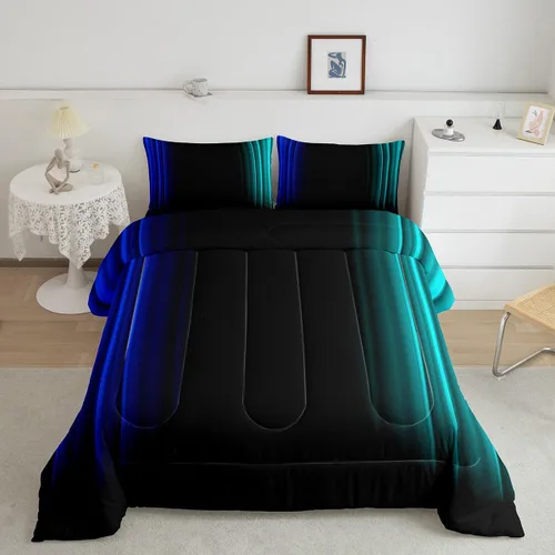 Miniatura 14 de Feelyou Juego de edredón geométrico degradado para adolescentes, tamaño individual, para niños y mujeres, azul, rojo y negro, juego de ropa de cama
