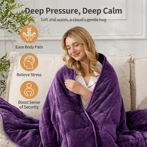 Miniatura 4 de Uttermara Manta pesada para adultos, manta pesada tamaño Queen con forro polar reversible de terciopelo suave y brillante y acogedor sherpa cálido