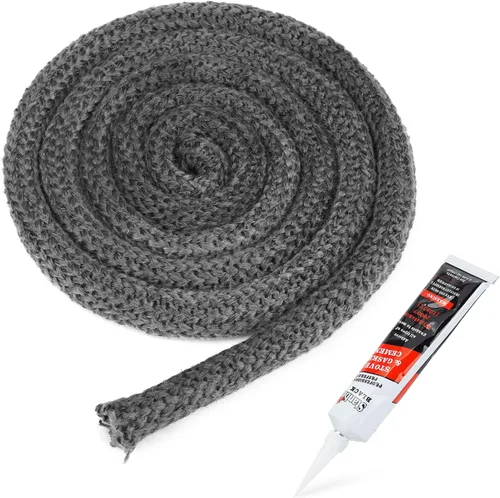 Miniatura 9 de Stanbroil Junta para estufa de leña, sello de cuerda de fibra de vidrio impregnada de grafito de 1/2" x 84" y kit de junta de cemento de alta