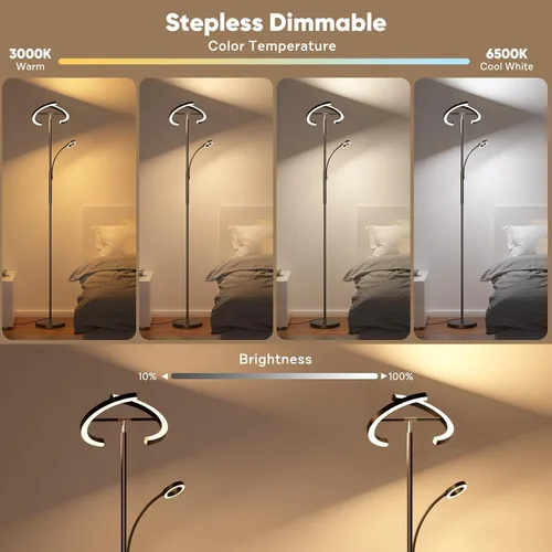 Miniatura 5 de SIBRILLE Lámpara de pie RGBCW mejorada de 36 W con anillo de lectura, lámpara de pie LED giratoria con control remoto, luz de pie regulable, luz