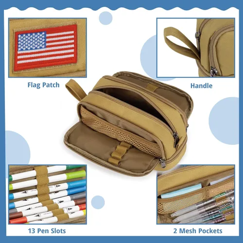 Miniatura 6 de ATRIPACK Estuche Táctico de 4 Compartimentos para Lápices para Niños, Bolsa de Lona Grande para Bolígrafos, Estuche de Gran Capacidad, Bolsa