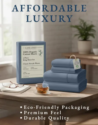 Miniatura 8 de LANE LINEN Sábanas 100% algodón orgánico para cama tamaño King, sábanas de percal suave, transpirables, de lujo, estilo hotelero, lavables a 09