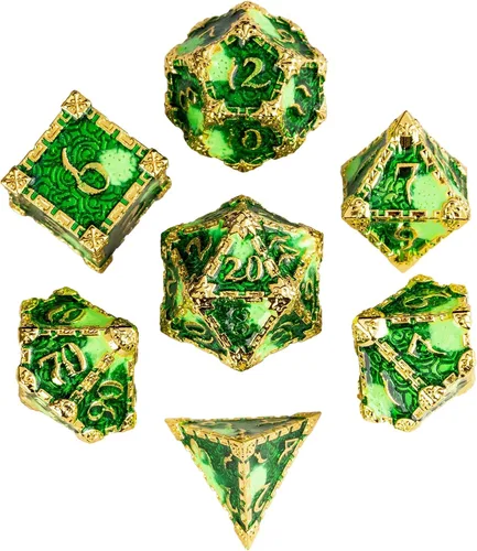 Miniatura 9 de Cusdie 7 dados de metal con caja de metal, juego de dados poliédricos DND con diseño de daga, para juegos de rol, dados D&D (negro con fuente roja)