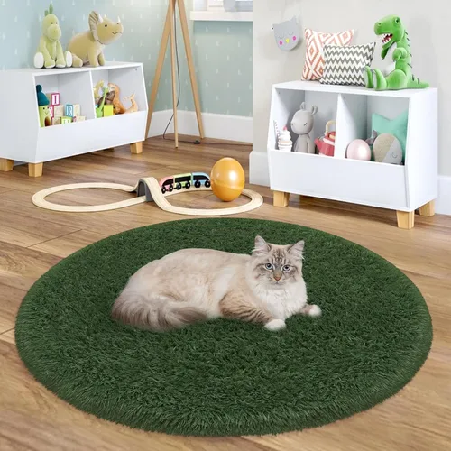 Miniatura 32 de Alfombra circular pequeña para dormitorio, 2 x 2 pies, color azul, para decoración de habitación de niños, redonda esponjosa para guardería