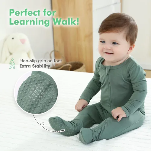 Miniatura 5 de HAPIU - Pijama de bambú con pies para bebé, con cremallera frontal de 2vías, mamelucos Sleep 'N Play, de 0a 24meses
