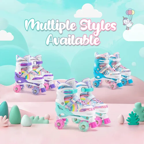 Miniatura 5 de SULIFEEL Rainbow Unicorn - Patines ajustables de 4 tamaños para niñas y niños de 3-5, 5-8, 6-12 años, patines para interiores y exteriores C Azul