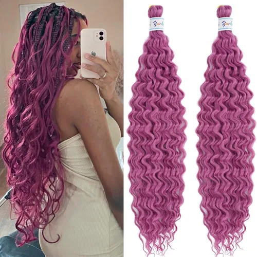 Miniatura 49 de Cabello para trenzar rizado ondulado negro 1B preestirado de onda oceánica profunda de ganchillo bohemio para trenzar de 16 pulgadas, 2 paquetes