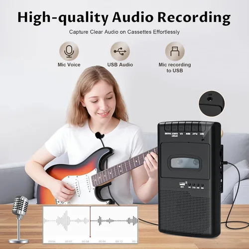 Miniatura 3 de Cassette Player Recorder & Tape Converter,Recording to USB/Tape from Mic, Convert Tapes to WAV via USB Drive, Portable Tape Player with Collar Mic