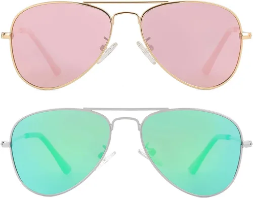 Miniatura 97 de Gleyemor Lentes de sol polarizados estilo aviador para niños y niñas, jóvenes, adolescentes, dos tamaños de 1.969 in y 2.047 in