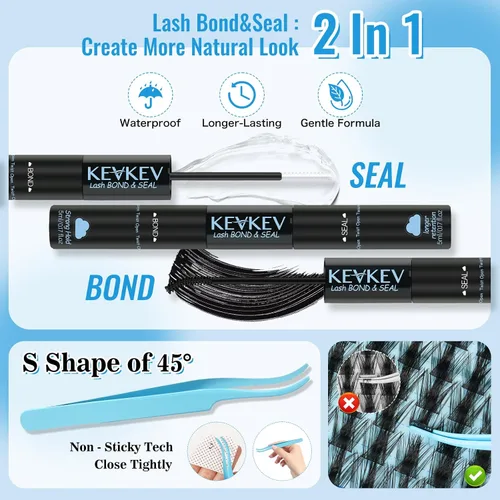 Miniatura 4 de KEVKEV Kit de racimos de pestañas de 144 unidades de pestañas de 0.31 a 0.70 pulgadas, kit de extensión de pestañas de banda fina, racimos