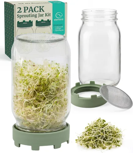 Miniatura 13 de Elementi - Tapas para germinar para tarros de boca ancha (juego de 2), kit de tarro de germinación para brotes orgánicos, kit de cultivo de brotes