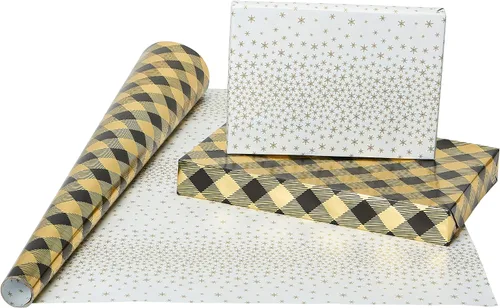 Miniatura 3 de American Greetings - Rollos de papel de regalo de Navidad de aluminio, envoltura de regalo festiva metálica en amarillo dorado y negro