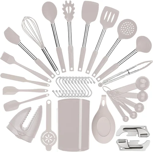 Juego de utensilios de cocina de silicona con mango de acero inoxidable, juego de espátula, juego de utensilios de cocina, utensilios de cocina para