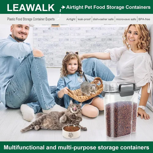 Miniatura 6 de LEAWALK Contenedor de almacenamiento de 5 a 7 libras, recipientes portátiles de comida para mascotas con boquilla grande y taza mejoradas