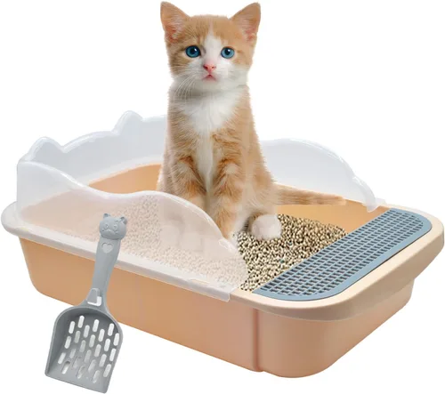 Miniatura 10 de Caja de arena abierta para gatos con lado alto, bandeja antisalpicaduras para gatos, inodoro para gatitos con cuchara, arena extraíble semicerrada