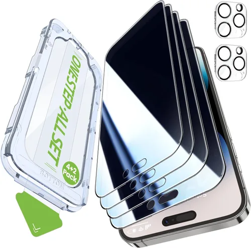 iGluz Paquete de 4+2 protectores de pantalla de privacidad para iPhone 16 con protector de lente de cámara de 6.1 pulgadas, 9H + vidrio templado [12
