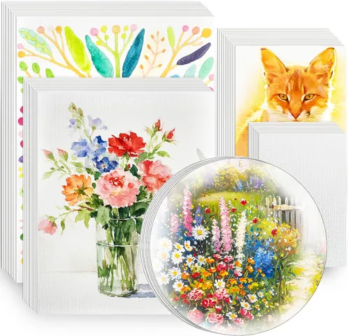 50 hojas de papel de acuarela a granel, 4"×6", 5"×7", 8"×8", 8"×10", 9"×12", cada 10 hojas. Papel de acuarela de 140 lb/300 GSM para niños y