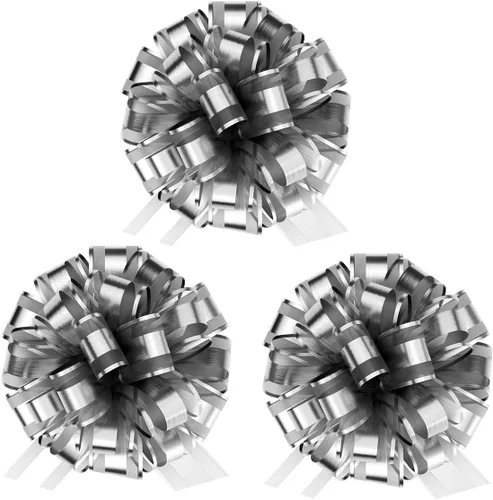 Paquete de 3 lazos de regalo de organza plateada de 8 pulgadas, lazos grandes de cinta de encaje para envolver regalos, regalos de gran tamaño,