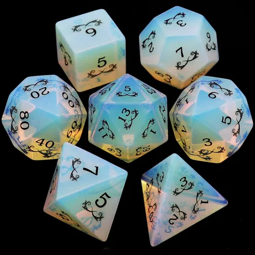 Miniatura 20 de Haxtec - Juego de dados de piedras preciosas de labradorita y piedra lunar, dados poliédricos DND con estuche premium compatible con juegos de mesa