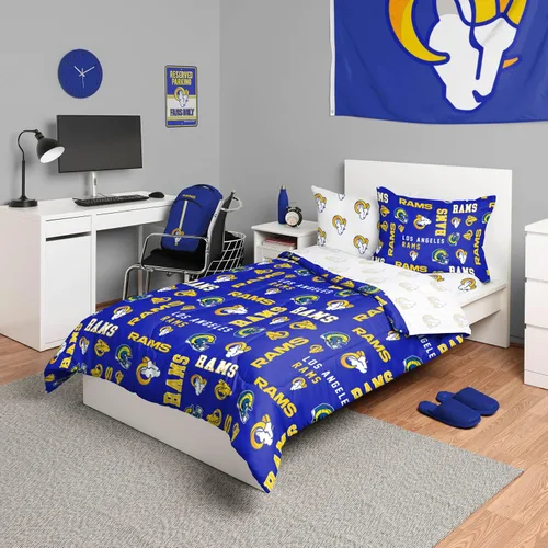 Miniatura 8 de FOCO Juego de ropa de cama unisex para adultos con logotipo del equipo de la NFL, sábanas y fundas de almohada, juego de ropa de cama de 5 piezas
