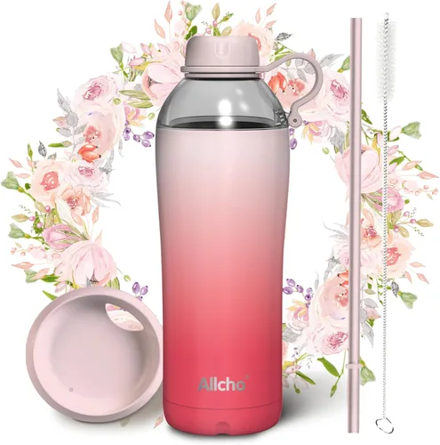 Miniatura 23 de Bow - Botella de agua aislada para mujeres, botellas de agua de acero inoxidable de 18 oz, de doble pared, 2 tapas (para beber y vaso) - Hidrata