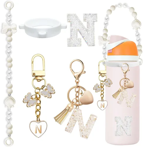 Miniatura 100 de Lindo Juego de Dijes de Letras para Botella de Agua Owala de 24oz, 32oz, 40oz, Owala Kids y Vaso de Café, FreeSip – Incluye Correa con Asa, para Rosa