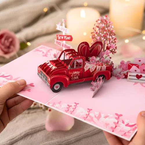 Miniatura 7 de Tarjeta de San Valentín 3D para camión, tarjeta desplegable para el día de San Valentín para esposa, marido, él, ella, novia, novio, adultos 6 x 8
