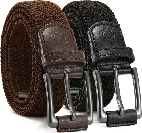 Miniatura 9 de CHAOREN Cinturón elástico para hombre, paquete de 2 - Cinturones trenzados de 1 3/8" para golf para hombres - Elástico casual para pantalones y jeans