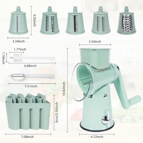 Miniatura 2 de Rallador de queso giratorio 5 en 1, cortador de verduras, picador de mandolina de tambor para cocina, fácil de limpiar con recipiente
