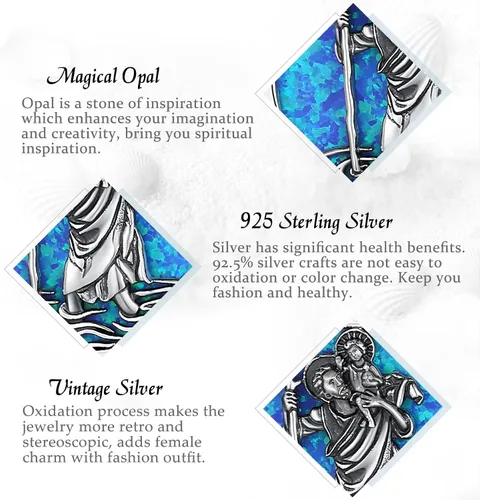 Miniatura 165 de EUDORA Collar de plata de ley 925, San Cristóbal y San Benito, San Miguel, Virgen María, San Judas Tadeo, Cruz de Buen Pastor y Arcángel, Medalla